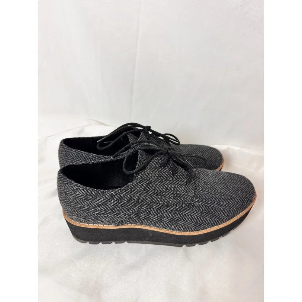 Eileen Fisher Eddy Mélange 2‎ Platform Oxfords Grey Herringbone Shoe Womens 7